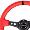 NRG Reinforced Steering Wheel (350mm / 3in. Deep) Red Suede w/Blk Circle Cutout Spokes