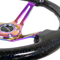 NRG Reinforced Steering Wheel (350mm / 3in. Deep) Blk Multi Color Flake w/ Neochrome Center Mark