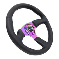 NRG Reinforced Steering Wheel (350mm / 2.5in. Deep) Leather Race Comfort Grip w/4mm Neochrome Spokes