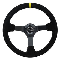 NRG Reinforced Steering Wheel (350mm / 3in. Deep) Blk Suede/X-Stitch w/5mm Blk Spoke & Yellow CM