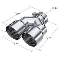 MBRP 3in ID / Dual 4in OD Out Staggered L 9.87in / R 9.37in Single Wall T304 SS Univ Exhaust Tip