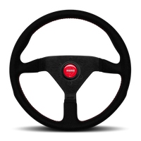 Momo Montecarlo Alcantara Steering Wheel 320 mm - Black/Red Stitch/Black Spokes