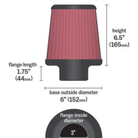 K&N Filter 3 inch Flange 6 inch Base 5 Top 6 1/2 inch Height