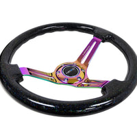 NRG Reinforced Steering Wheel (350mm / 3in. Deep) Blk Multi Color Flake w/ Neochrome Center Mark