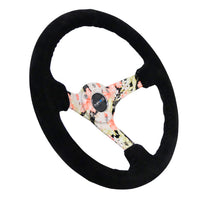 NRG Reinforced Steering Wheel (350mm / 3in. Deep) Blk Suede Floral Dipped w/ Blk Baseball Stitch