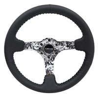 NRG Reinforced Steering Wheel (350mm / 3in. Deep) Blk Leather w/Hydrodipped Digi-Camo Spokes