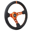 NRG Reinforce Steering Wheel (350mm / 3in. Deep) Blk Leather, Orange Center Mark w/ Orange Stitching