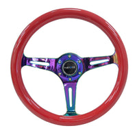 NRG Classic Wood Grain Steering Wheel (350mm) Red Grip w/Neochrome 3-Spoke Center