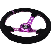 NRG Reinforced Steering Wheel (350mm / 3in. Deep) Black Suede w/Purple Center & Purple Stitching