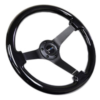 NRG Reinforced Steering Wheel (350mm / 3in. Deep) Black w/Black Chrome Solid 3-Spoke Center