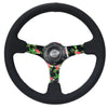 NRG Reinforced Steering Wheel (350mm / 3in. Deep) Black Suede w/ 5mm Floral 3-Spoke Center