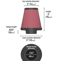 Universal Air Filter 1-13/16in FLG / 3in Bottom / 2in Top / 3in Height