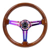 NRG Reinforced Steering Wheel (350mm / 3in. Deep) Brown Wood w/Blk Matte Spoke/Neochrome Center Mark