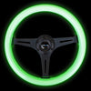 NRG Classic Wood Grain Steering Wheel (350mm) Glow-N-The-Dark Green Grip w/Black 3-Spoke Center