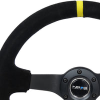 NRG Reinforced Steering Wheel (350mm / 3in. Deep) Blk Suede/X-Stitch w/5mm Blk Spoke & Yellow CM