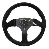 NRG Reinforced Steering Wheel (350mm / 2.5in. Deep) Blk Suede Comfort Grip w/5mm Matte Blk Spokes