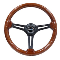 NRG Reinforced Steering Wheel (350mm / 3in. Deep) Brown Wood w/Blk Matte Spoke/Black Center Mark