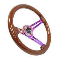 NRG Reinforced Steering Wheel (350mm / 3in. Deep) Brown Wood w/Blk Matte Spoke/Neochrome Center Mark