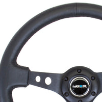 NRG Reinforced Steering Wheel (350mm / 3in. Deep) Blk Leather w/Blk Spoke & Circle Cutouts