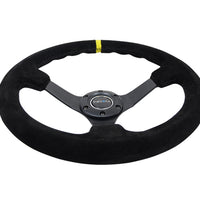 NRG Reinforced Steering Wheel (350mm / 3in. Deep) Blk Suede/X-Stitch w/5mm Blk Spoke & Yellow CM