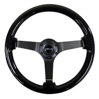 NRG Reinforced Steering Wheel (350mm / 3in. Deep) Black w/Black Chrome Solid 3-Spoke Center