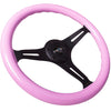 NRG Classic Wood Grain Steering Wheel (350mm) Solid Pink Painted Grip w/Black 3-Spoke Center