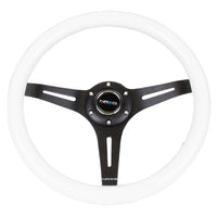 NRG Classic Wood Grain Steering Wheel (350mm) White Paint Grip w/Black 3-Spoke Center