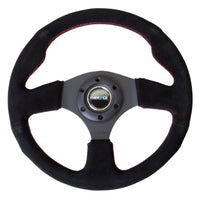 NRG Reinforced Steering Wheel (320mm) Suede w/Red Stitch