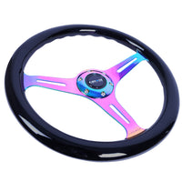 NRG Classic Wood Grain Steering Wheel (350mm) Black Paint Grip w/Neochrome 3-Spoke Center