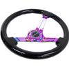 NRG Reinforced Steering Wheel (350mm / 3in. Deep) Blk Wood w/Blk Matte Spoke/Neochrome Center Mark