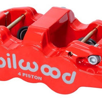 Wilwood Caliper - Aero4-DS Forged Four-Piston Caliper Black 1.12in Piston 1.10in Rotor - Red