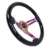 NRG Reinforced Steering Wheel (350mm / 3in. Deep) Blk Multi Color Flake w/ Neochrome Center Mark