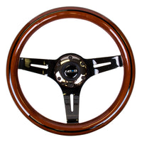 NRG Classic Wood Grain Steering Wheel (310mm) Dark Wood & Black Line Inlay w/Blk Chrome 3-Spoke Ctr.