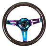 NRG Classic Wood Grain Steering Wheel (310mm) Black w/Neochrome 3-Spoke Center