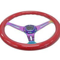 NRG Classic Wood Grain Steering Wheel (350mm) Red Grip w/Neochrome 3-Spoke Center