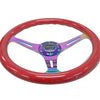 NRG Classic Wood Grain Steering Wheel (350mm) Red Grip w/Neochrome 3-Spoke Center