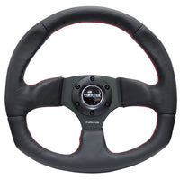 NRG Reinforced Steering Wheel (320mm Horizontal / 330mm Vertical) Leather w/Red Stitching