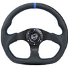 NRG Reinforced Steering Wheel (320mm) Sport Leather Flat Bottom w/ Blue Center/ Blue Stitching