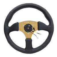 NRG Reinforced Steering Wheel (350mm / 2.5in. Deep) Leather Race Comfort Grip w/4mm Gold Spokes