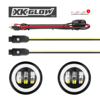 XK Glow 4In Black RGB LED Jeep Wrangler Fog Light XKchrome Bluetooth App Controlled Kit