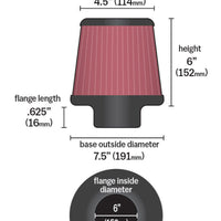 K&N Round Tapered Universal Air Filter 6in Flange ID x 7.5in Base OD x 4.5in Top OD x 6in H