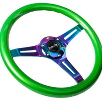 NRG Classic Wood Grain Steering Wheel (350mm) Green Pearl/Flake Paint w/Neochrome 3-Spoke Center