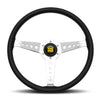 Momo California Steering Wheel 360 mm - Black Leather/White Stitch/Pol Spokes