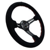 NRG Reinforced Steering Wheel (350mm / 3in. Deep) Blk Suede w/Red Stitching & 5mm Spokes w/Slits