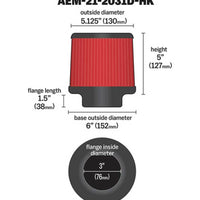 AEM Dryflow 3in. X 5in. Round Tapered Air Filter